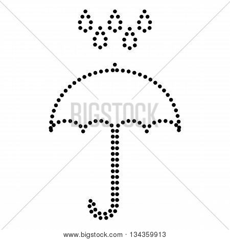 Umbrella with water drops. Rain protection symbol. Flat design style. Dot style or bullet style icon on white.
