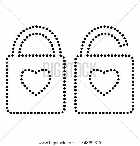 lock sign with heart shape. A simple silhouette of the lock. Shape of a heart. Dot style or bullet style icon on white.