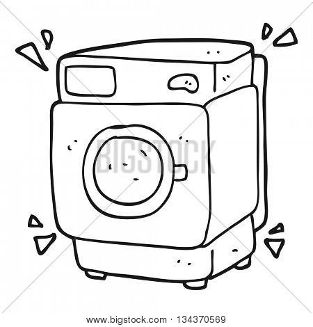freehand drawn black and white cartoon rumbling washing machine