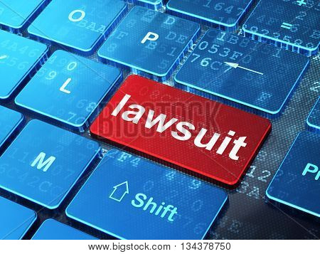 Law concept: computer keyboard with word Lawsuit on enter button background, 3D rendering