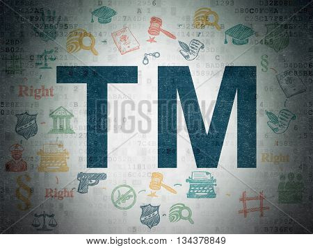 Law concept: Painted blue Trademark icon on Digital Data Paper background with Scheme Of Hand Drawn Law Icons
