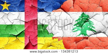 Central african republic flag with Lebanon flag on a grunge crac