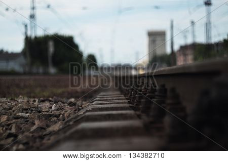 Details of a railroad parts in summer sunshine