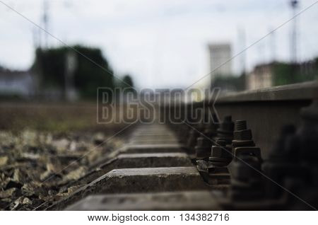 Details of a railroad parts in summer sunshine