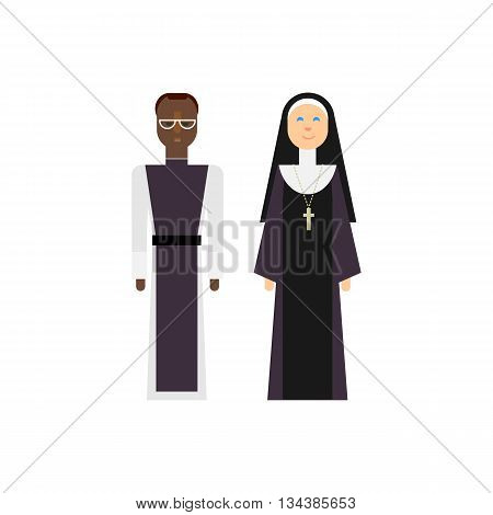 Protestantism religious men and women. Vector christian priests. Flat design characters.