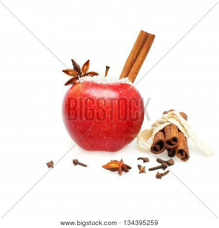 Christmas concept food decor on white snow