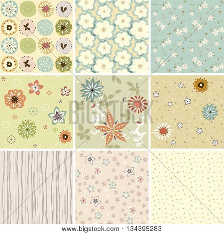 A set of seamless patterns. Good for wrapping paper and fabric design, Baby Shower, Birthday, Easter, Wedding, Greeting Cards, Mothers Day and scrapbook.