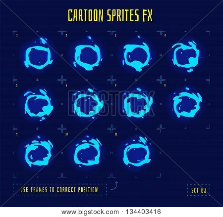 Liquid loop ring sprites or animation frames icons. Use in game development, mobile games or motion graphic. Vector illustration.