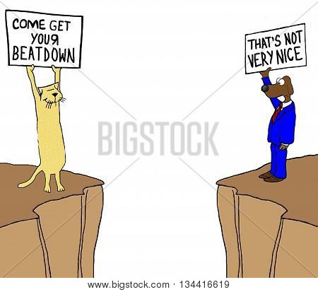 Cartoon about conflict between a cat and a dog.