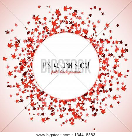 Round frame made from red maple leaves. Copy space. Background of autumn leaves. Frame for text. Momiji. Autumn concept. Vector illustration.