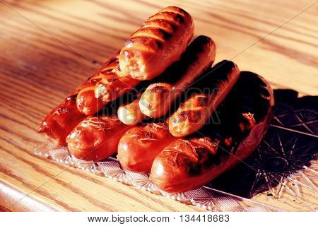 grilled beef pork sauseges with marks