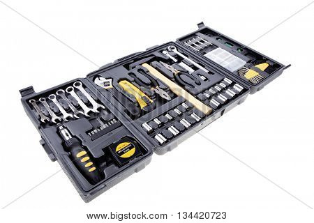 toolbox set of tools include hammer wrench bit driver pliers hex key bush level hex key