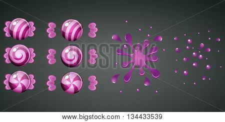 Purple grape candy with splash animation set