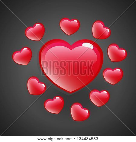 Red Glossy Heart Emblem on Dark Background