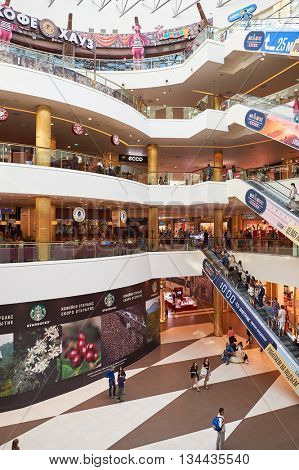 SAINT PETERSBURG, RUSSIA - CIRCA JULY, 2015: inside of Galeria shopping center. Galeria is major shopping and entertainment center is located in downtown of St. Petersburg