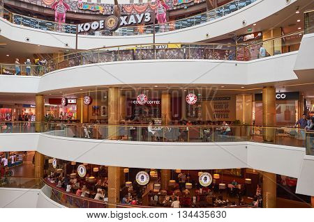 SAINT PETERSBURG, RUSSIA - CIRCA JULY, 2015: inside of Galeria shopping center. Galeria is major shopping and entertainment center is located in downtown of St. Petersburg