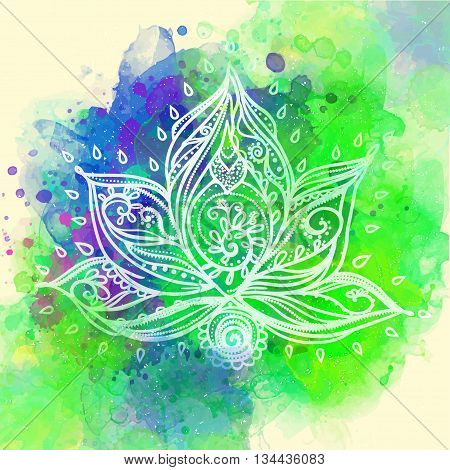 Ornamental Boho Style lotus Flower. Geometric element hand drawn.Cards for the design and illustrations, postcards banners, prints, clothing, wallpaper. Design Stroud yoga. medallion india, arabic, om