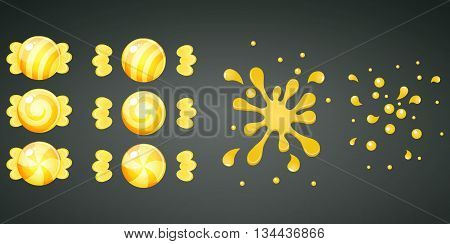 Yellow lemon candy with splash animation set