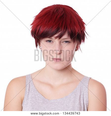 displeased young woman is making a face