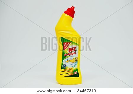 Berezovitsa, Ukraine - Circa June, 2016: Toilet Cleaner Bottle Wc Reiniger