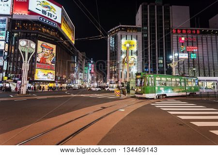 City Tram At Susukino Intersection