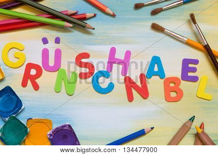Colorful Letters, School Supplies, German Word