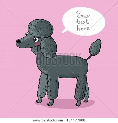 Illustration with cartoon poodle. Hand drawing isolated objects on pink background. Vector illustration.