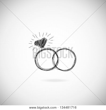 Wedding silhouette rings vector icon. Wedding invitation. Jewelry. Hand drawn illustration