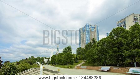 SAMARA, RUSSIA - MAY 21: Day view of the apartment complex Ladya, May 21 2016, Samara. The complex is located in the heart of the city of Samara on the Volga river