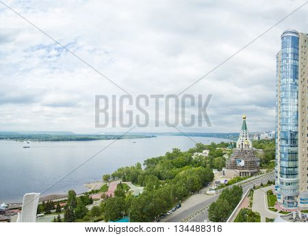 SAMARA, RUSSIA - MAY 21: Day view of the apartment complex Ladya, May 21 2016, Samara. The complex is located in the heart of the city of Samara on the Volga river
