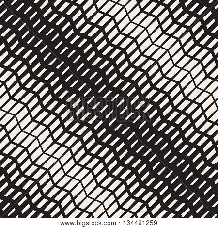 Vector Seamless Black And White Pavement Halftone Digonal Lines Geometric Pattern. Abstract Geometric Background Design