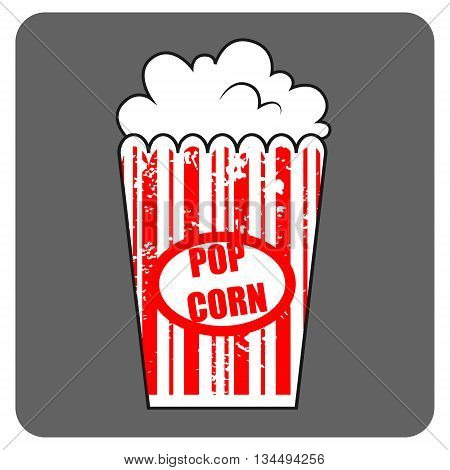 Graphic pop corn. Large box of cinema pop corn. American food. Fast food junk food. Vector isolated illustration of pop corn.