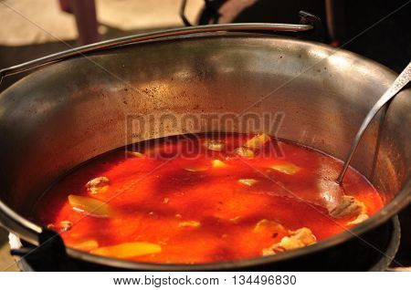 One Traditional Goulash soup ration in the garden