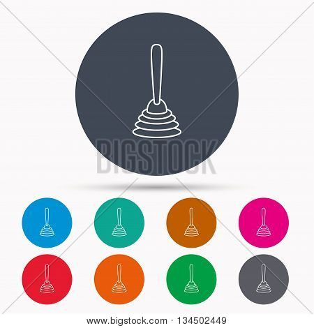 Plunger icon. Toilet cleaning tool sign. Icons in colour circle buttons. Vector