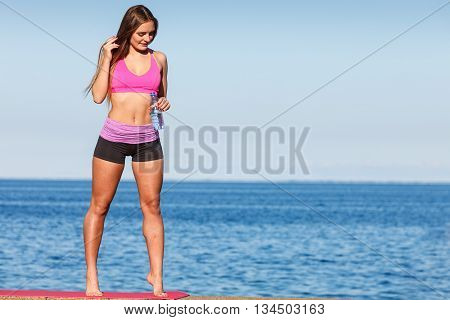 Woman Drinking Water After Sport Gym Outdoor