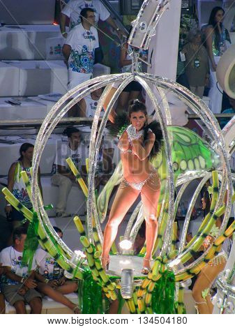 Rio de Janeiro Brazil - February 23: amazing extravaganza during the annual Carnival in Rio de Janeiro on February 23 2009 - semi naked female dancer