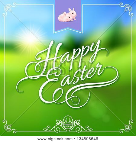 Happy Easter Greeting Card. Illustration in Green Colors