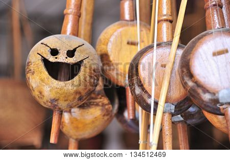 Thailand engraved instruments made from coconut shells.