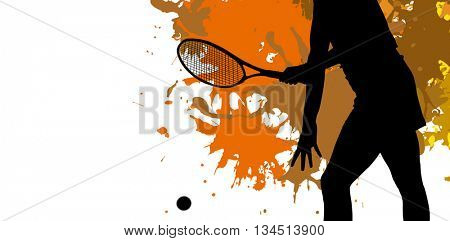 Athlete playing tennis with a racket against different black silhouette