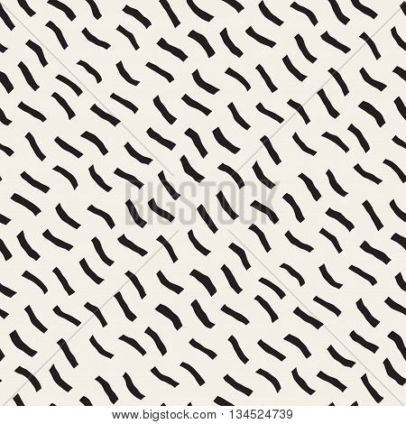 Vector Seamless Black And White Hand Painted Diagonal Lines Pattern. Abstract Freehand Background Design