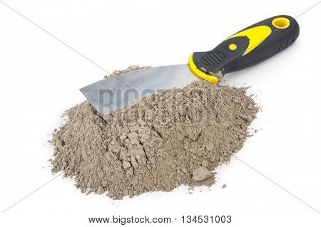 Gray cement powder with trowel