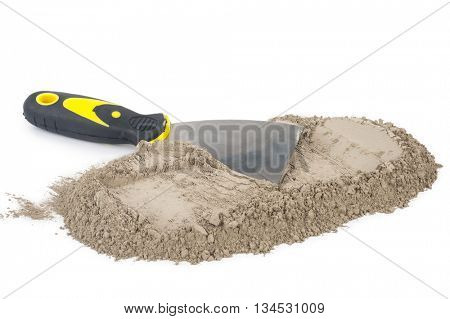Gray cement powder with trowel