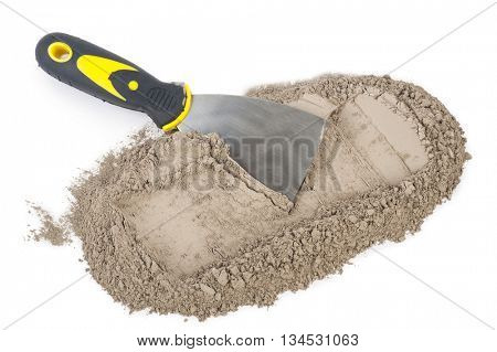 Gray cement powder with trowel