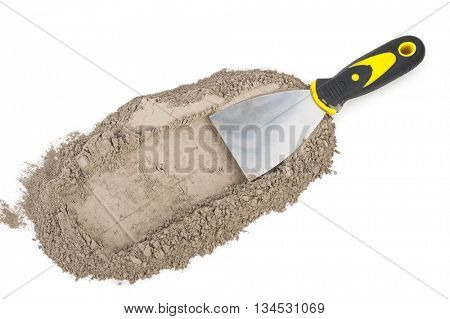 Gray cement powder with trowel