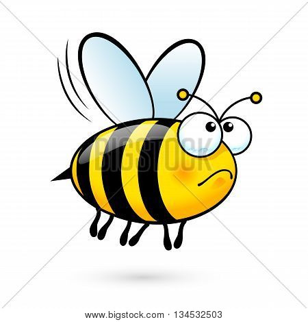 Illustration of a Friendly Cute Bee in Sorrow on White Background