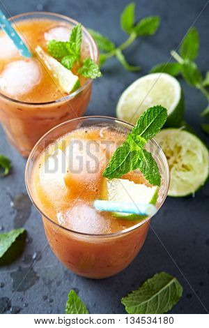 Peach Aqua Fresca with Lime Juice and Mint