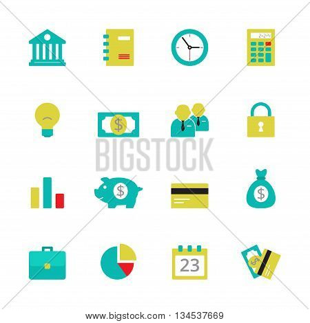 Business icons vector flat set of 16