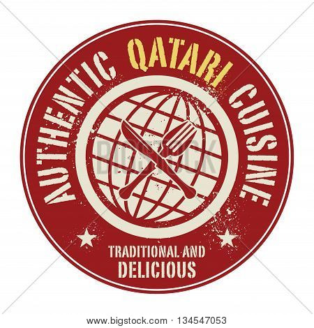 Abstract stamp or label with the text Authentic Qatari Cuisine written inside, vector illustration
