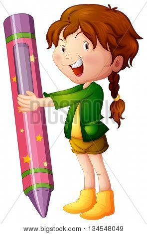 Girl holding giant crayon illustration
