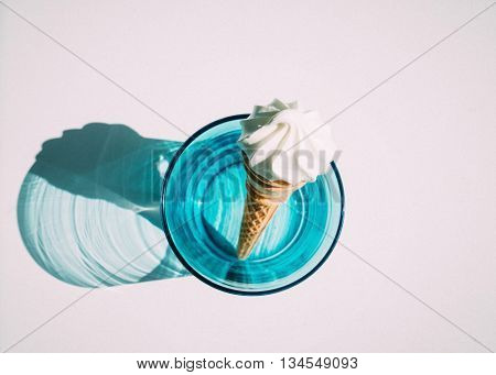 ice cream in the blue glass